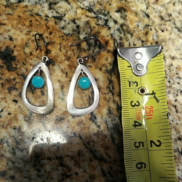 925 Sterling Silver Turquoise MSM Dangle Drop Earrings Signed Mexico - Picture 5 of 5